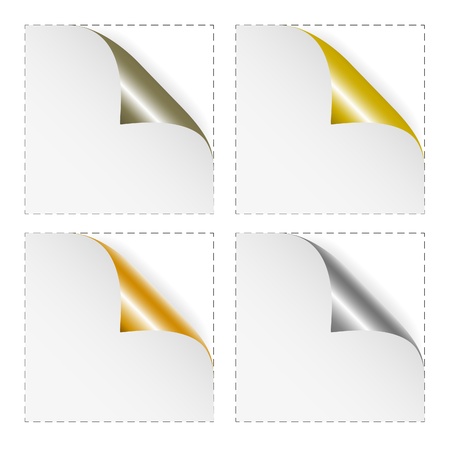 Set of white blank stickers with gold and silver corners. のイラスト素材