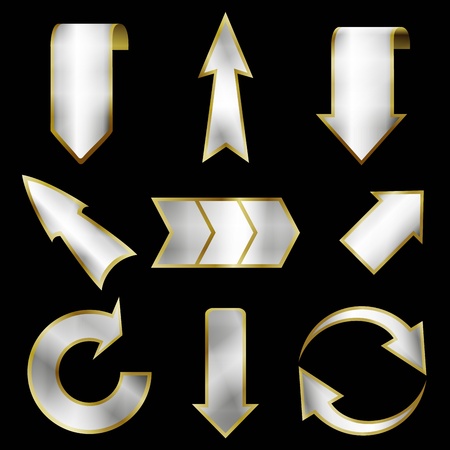 Arrows set in metallic style on black background illustrationのイラスト素材