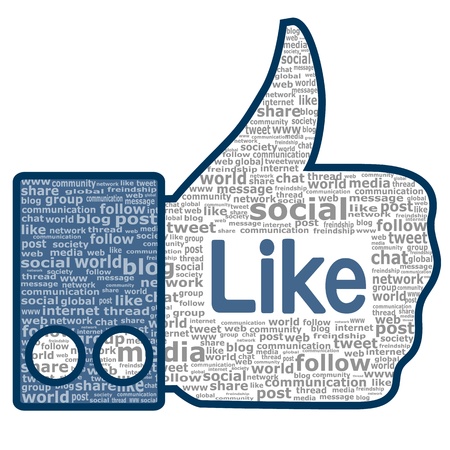 Like sign. Thumbs up created from the words used in social networks.のイラスト素材