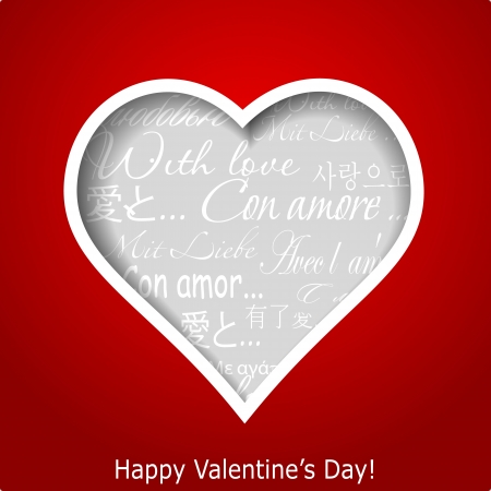 Abstract heart cutted from red paper background  Valentines day greeting card illustrationのイラスト素材