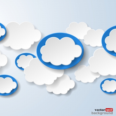 Abstract speech bubbles in the shape of clouds used in a social networks on light blue background.のイラスト素材