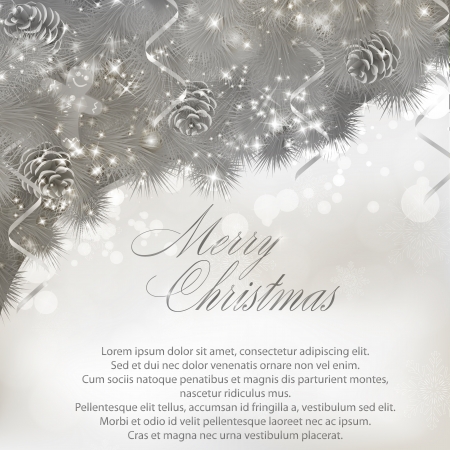 Merry Christmas greeting card with fir branches and cones. のイラスト素材