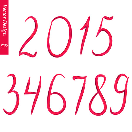 Set of numbers. Editable tamplate. The numbers painted with a brush on a white background.Red acrylic numbers.のイラスト素材