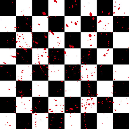 Geometric abstract pattern. Black and white background with red drops. Seamless wallpaper.のイラスト素材
