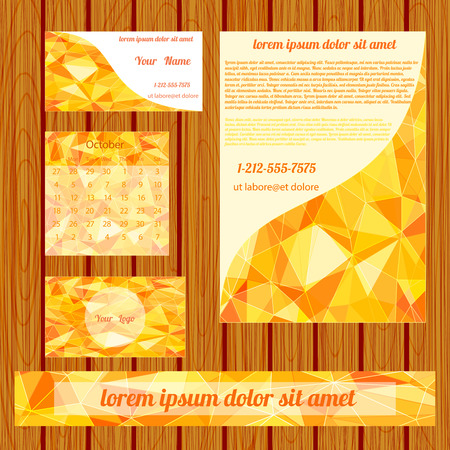 Vector Corporate identity templates with gold poligons.Design templates collection with  geometric triangular backdrop.のイラスト素材