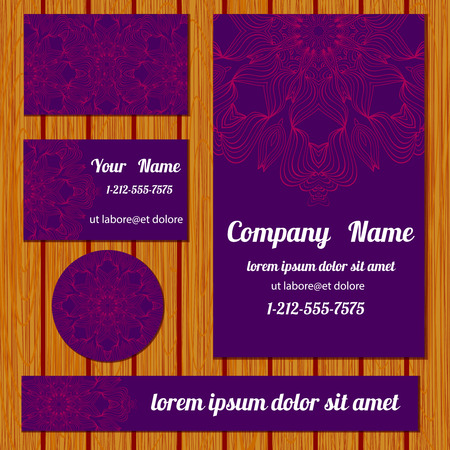 Corporate identity templates set with floral pattern. Vector simple card.Art bisiness templates with decorative doodleのイラスト素材