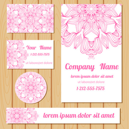 Corporate identity  templates set with floral pattern. Vector simple card.Art bisiness templates with  decorative doodleのイラスト素材