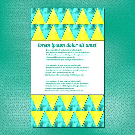 Vector invitation templates with watercolor elements.Design template with  geometric triangular backdrop. Blurred  background.のイラスト素材