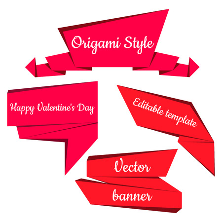 Set of five red  banners. Origami speech bubbles.のイラスト素材