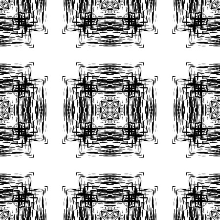 Abstract seamless pattern.Fantasy  black and white background. Ink imprint.Vector illustration.Monochrome backdrop with decorative element.のイラスト素材