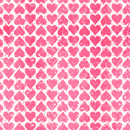 Abstract  seamless pattern with pink hearts. Modern background with splashes of paint. Grungy texture. Vector illustration.のイラスト素材