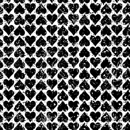 Abstract  seamless pattern with hearts.Black and white modern background with splashes of paint. Grungy texture.のイラスト素材