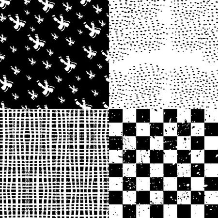 Fantasy abstract seamless pattern made with ink.Black and white modern background.のイラスト素材