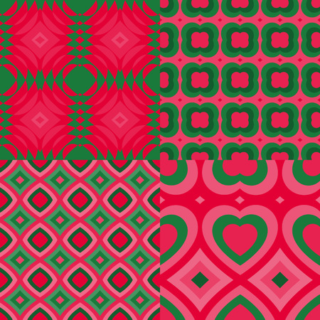 Set of fantasy abstract seamless pattern. Four bright pattern in retro styleのイラスト素材