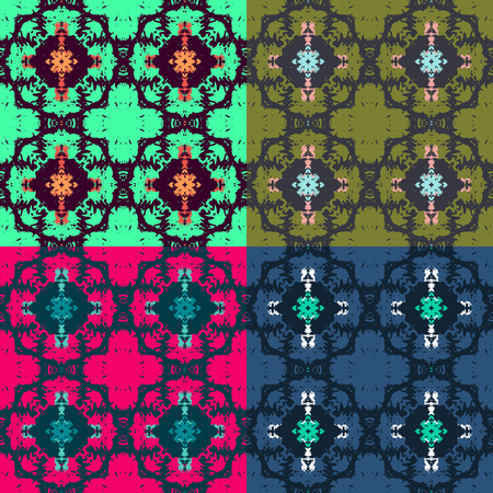 Set of retro abstract seamless pattern. Fantasy floral background.のイラスト素材