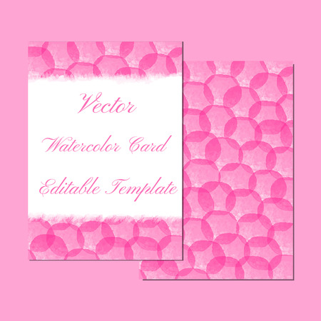 Abstract background. Watercolor art. Set of 2 invitation cards with bright pink watercolor bubbles. Wedding invitation,greeting card. Place for your text.Vector illustration.Editable template.のイラスト素材