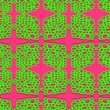 Fantasy seamless pattern. Vivid colors. Vector illustration.Pink background with hand drawn abstract perforated petals. Modern design. Neon bright wallpaper with shadow.のイラスト素材