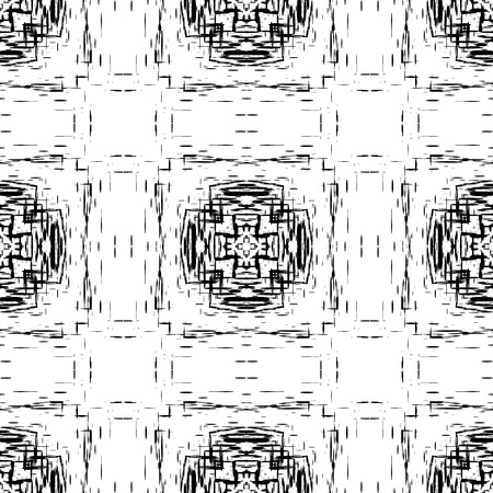 Fantasy abstract seamless pattern made with ink.Vector illustration.Black and white artistic background.のイラスト素材