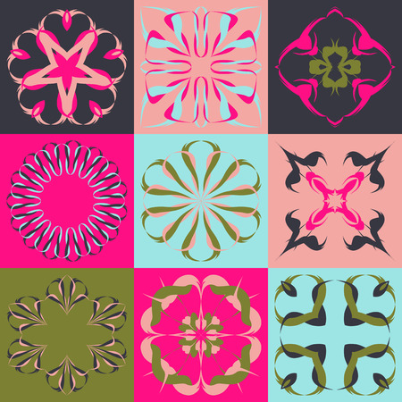 Set of 9 abstract floral elements or seamless pattern. のイラスト素材
