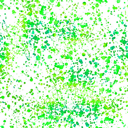 Bright watercolor seamless pattern. White background with colorful green paint drops texture.Freehand acrylic splash backdrop.Vector illustration.のイラスト素材