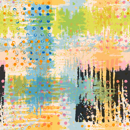Bright artistic seamless pattern. Handmade texture. Vivid acid green yellow blue pink and black colors. Vector illustration.のイラスト素材