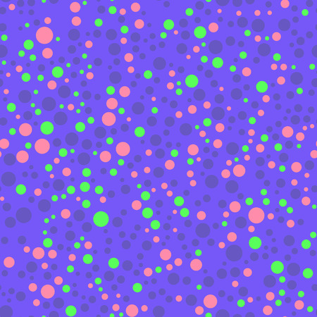 Abstract seamless wallpaper. Classic polka dot pattern. Purple background with multicolor circles. Vector illustration. Colorful confetti.のイラスト素材
