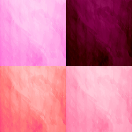 Set of 4 watercolor backgrounds. Handmade texture. Bright vivid orange,burgundy and pink colors. Vector illustration. Multicolor modern backdrop.のイラスト素材