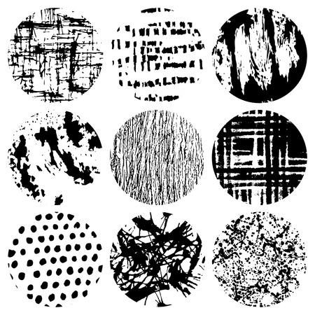 Set of grunge circles. Hand drawn isolated elements for graphic design. Vector illustration.Art frames or banner. Editable template. Black shapes on a white background.のイラスト素材