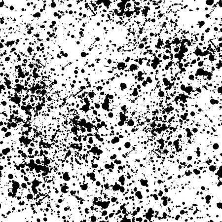 Monochrome watercolor seamless pattern. White background with black paint drops texture.Freehand acrylic splash backdrop.Vector illustration.のイラスト素材