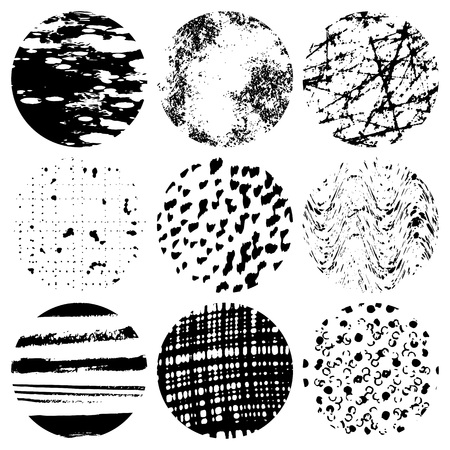 Set of grunge circles. Hand drawn isolated elements for graphic design. Vector illustration.Art frames or banner. Editable template. Black shapes on a white background.のイラスト素材