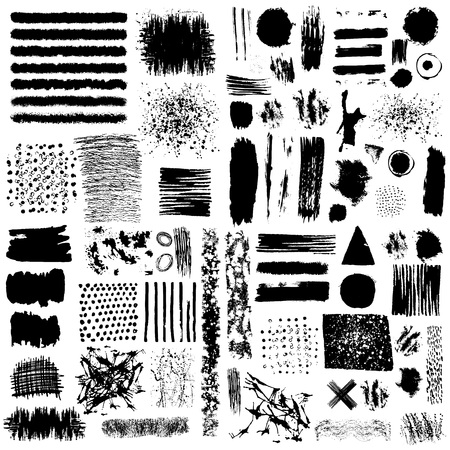 Vector set of black brush strokes. Editable isolated elements. Grunge brushes for your design. Freehand. Watercolor splash. Acrylic stamp.のイラスト素材