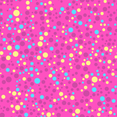 Abstract seamless wallpaper. Classic polka dot pattern. Purple background with multicolor circles. Vector illustration. Colorful confetti.のイラスト素材