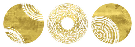 Set of 3 golden circles. Hand drawn isolated elements for graphic design. Vector illustration.Art frames or banner. Editable template. Festive shapes on  a white background.のイラスト素材