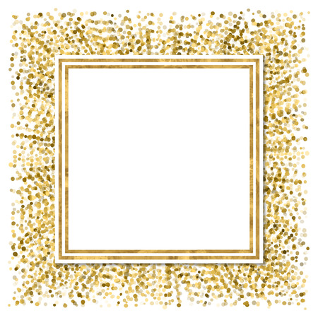 Abstract  modern poster with golden confetti, golden frame and space for text.  Vector illustration.Shiny cover.  Festive glitter banner.のイラスト素材