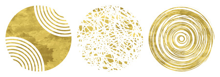 Set of 3 golden circles. Hand drawn isolated elements for graphic design. Vector illustration.Art frames or banner. Editable template. Festive shapes on  a white background.のイラスト素材