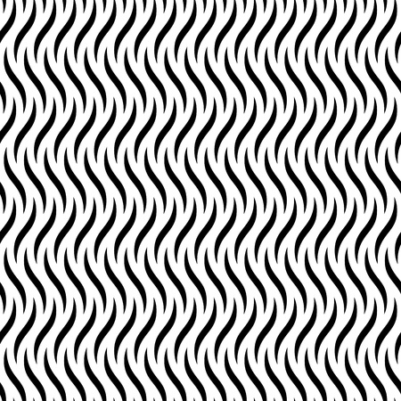 Abstract geometric seamless pattern with curved vertical lines. Simple black and white background.Vector illustration. Monochrome fantasy design.のイラスト素材