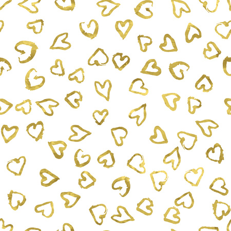Romantic seamless pattern with golden print of pretty hearts. Shiny artistic   illustration. Bright glow  glitter and white wrapping.のイラスト素材
