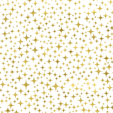 Gold and white seamless pattern with golden retro stars. Bright confetti  background.  Vector illustration. Shiny splash cover. Texture of gold foil. Festive banner.のイラスト素材