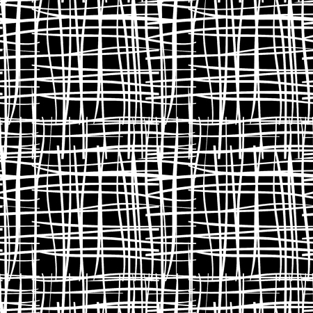 Black and white seamless pattern  with grungy grid. Monochrome abstract background with destroyed lines. Modern hipster design. Vector illustration.のイラスト素材
