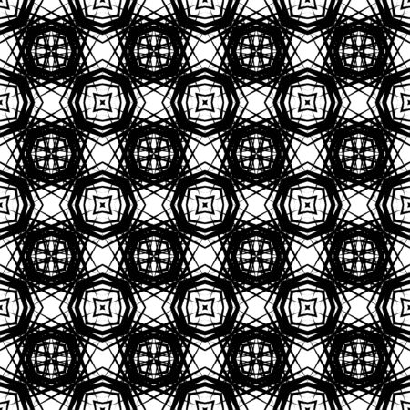 Abstract geometric seamless pattern with fantasy artistic elements. Simple black and white background.Vector illustration. Monochrome fantasy design.のイラスト素材
