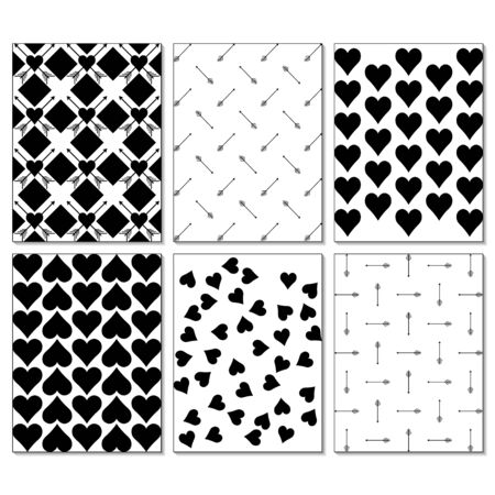 Set of  monochrome romantic greeting card, postcard, invitation, poster.  Perfect for valentine day, wedding, birthday, scrapbook design templates. のイラスト素材