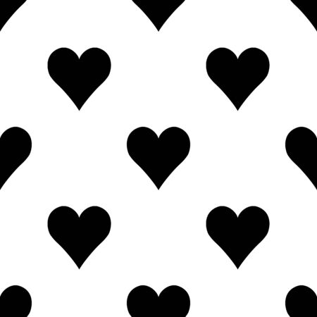 Abstract simple seamless pattern with  hearts.  Symmetry black and white background. Vector illustration. Monochrome classic design. Cute print for textile, wrapping or webのイラスト素材