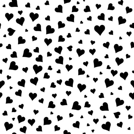 Black and white  pattern. Abstract splash modern background with  hearts. Monochrome vector illustration.  Romantic  confetti backdrop. Symbol of love.のイラスト素材