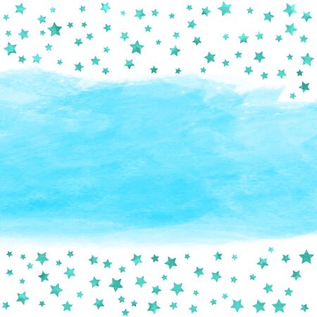 Modern abstract  watercolor poster with blue stars, freehand frame and space for text.  Vector illustration.Shiny cover invitation.  Festive art  banner.のイラスト素材