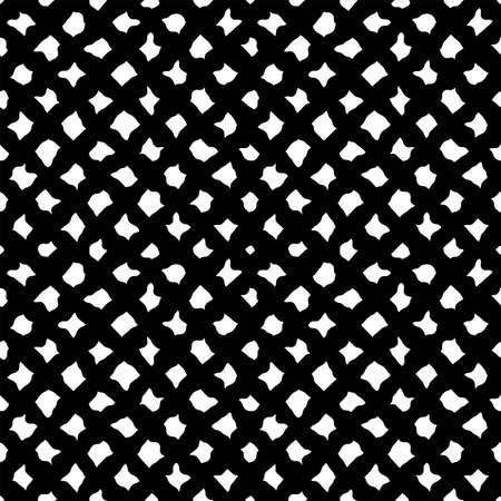 Black and white seamless pattern with grid and pieces. Abstract vector grunge. Monochrome artistic illustration for fabric design, wallpaper, decorative paper, web design, background, postcardのイラスト素材