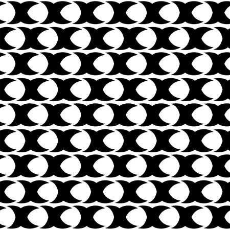 Asymmetrical black and white seamless pattern with letter x. Abstract vector half-moon. Monochrome artistic illustration for fabric design, wallpaper, decorative paper, web design, background.のイラスト素材