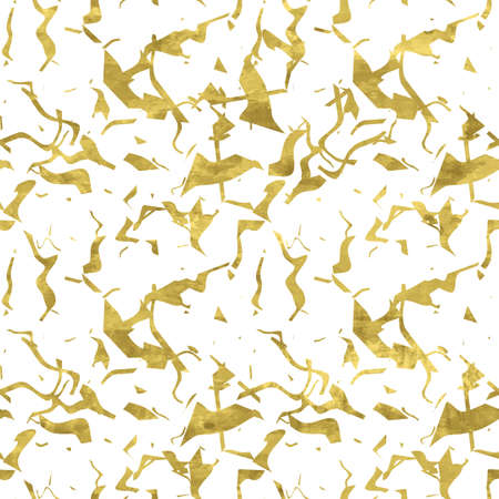 Gold and white seamless pattern with glitter foil textured confetti. Abstract vector grunge. Bright shiny illustration for fabric design, wallpaper, decorative paper, web design, background.のイラスト素材