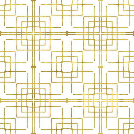 Gold and white seamless pattern with glitter foil textured rectangles. Abstract vector squares. Bright shiny illustration for fabric design, wallpaper, decorative paper, web design, background.のイラスト素材