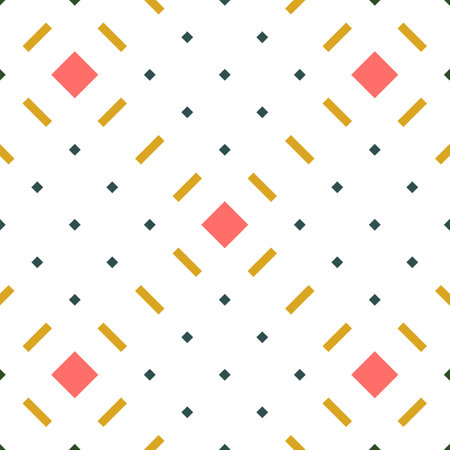 Geometric colorful seamless pattern with rhombs and shapes. Abstract vector diamond art. Artistic illustration for fabric design, wallpaper, decorative paper, web design, background, postcard.のイラスト素材