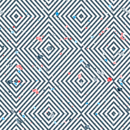 Geometric seamless pattern with rhombs and watercolor stains. Abstract vector diamond net. Striped artistic illustration for fabric design, wallpaper, decorative paper, web design, templates, collage.のイラスト素材